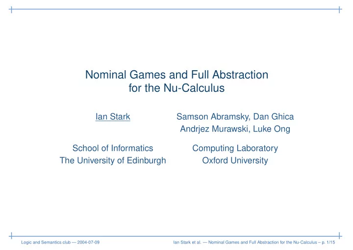 nominal games and full abstraction for the nu calculus