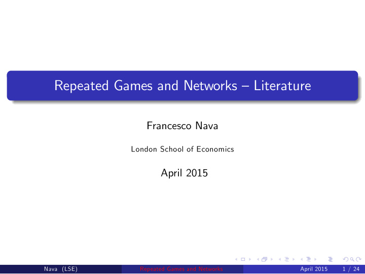 repeated games and networks literature