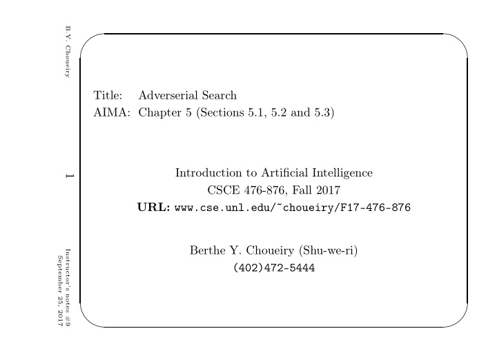 title adverserial search aima chapter 5 sections 5 1 5 2