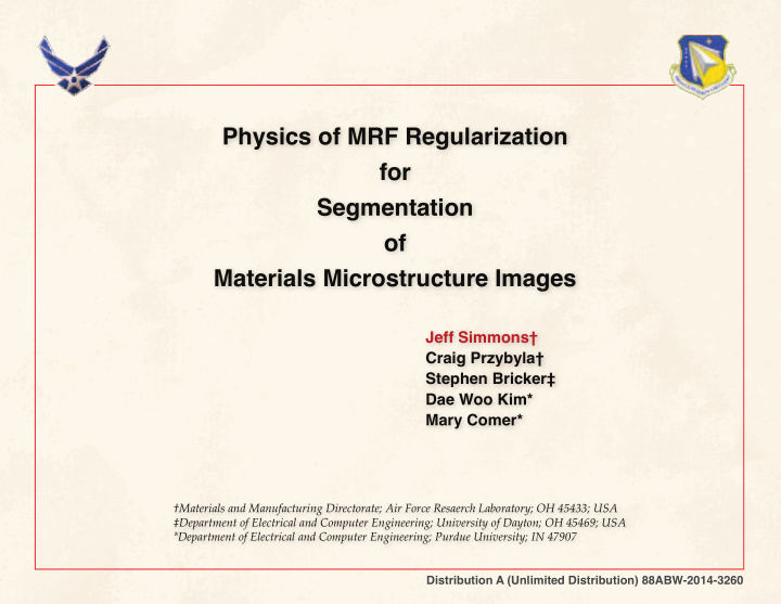 physics of mrf regularization for segmentation of