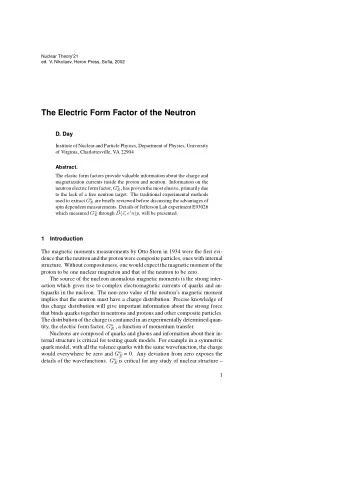 The Electric Form Factor of the Neutron  D. Day  Institute of Nuclear and Particle Physics,