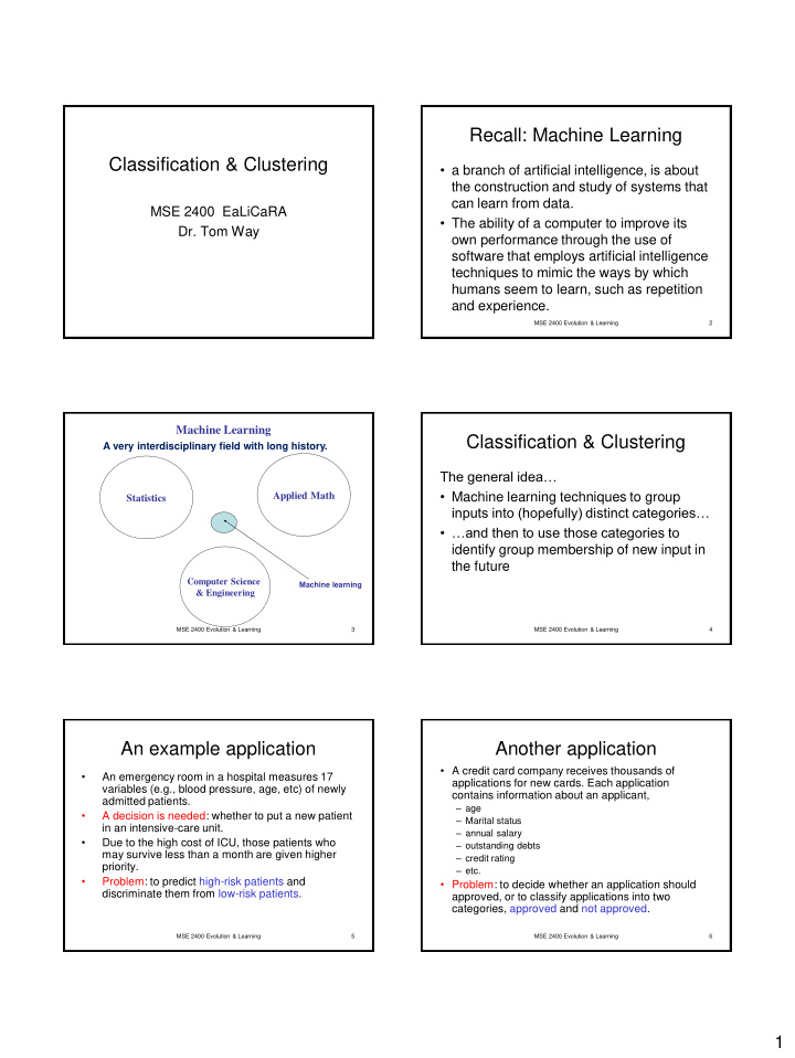 recall machine learning classification clustering