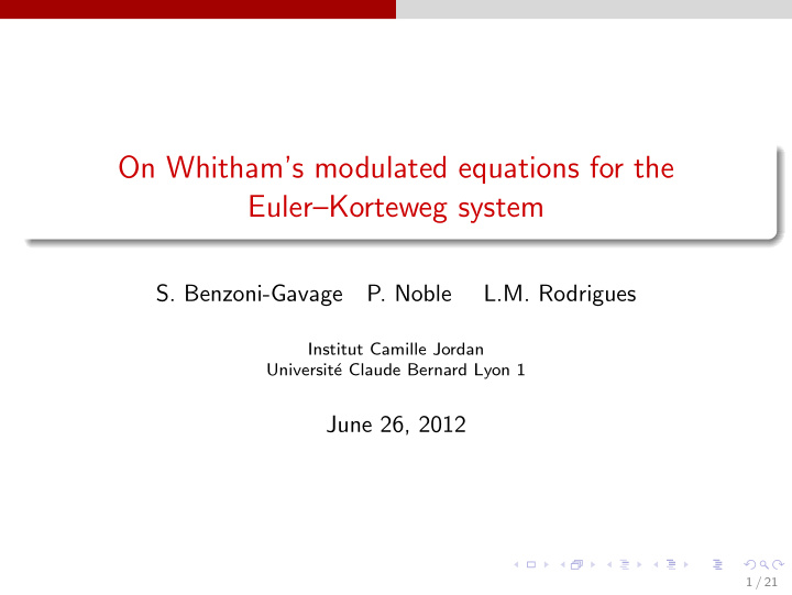on whitham s modulated equations for the euler korteweg