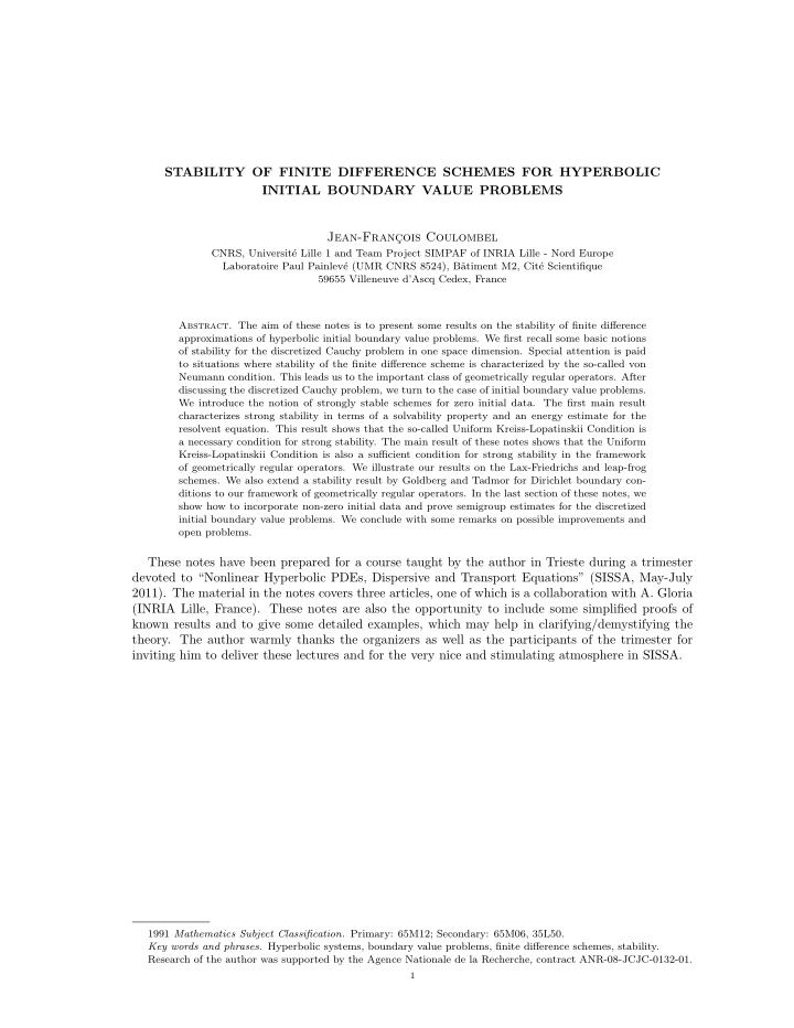 stability of finite difference schemes for hyperbolic