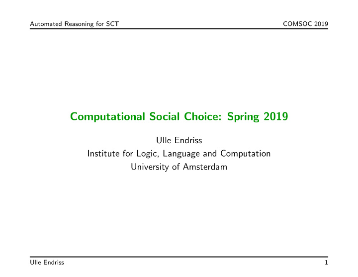computational social choice spring 2019