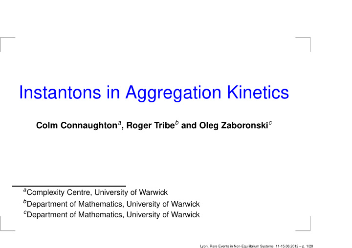 instantons in aggregation kinetics