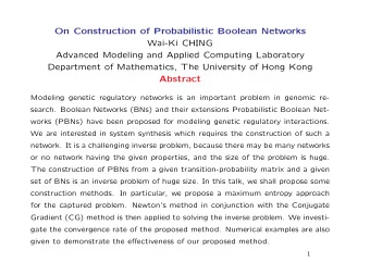 On Construction of Probabilistic Boolean Networks  Wai-Ki CHING  Advanced Modeling and Applied