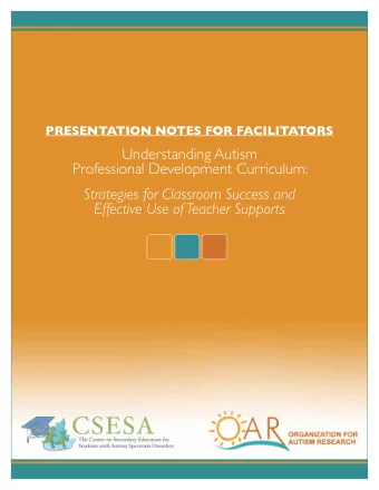 Understanding Autism  Professional Development Curriculum:  Strategies for Classroom Success and