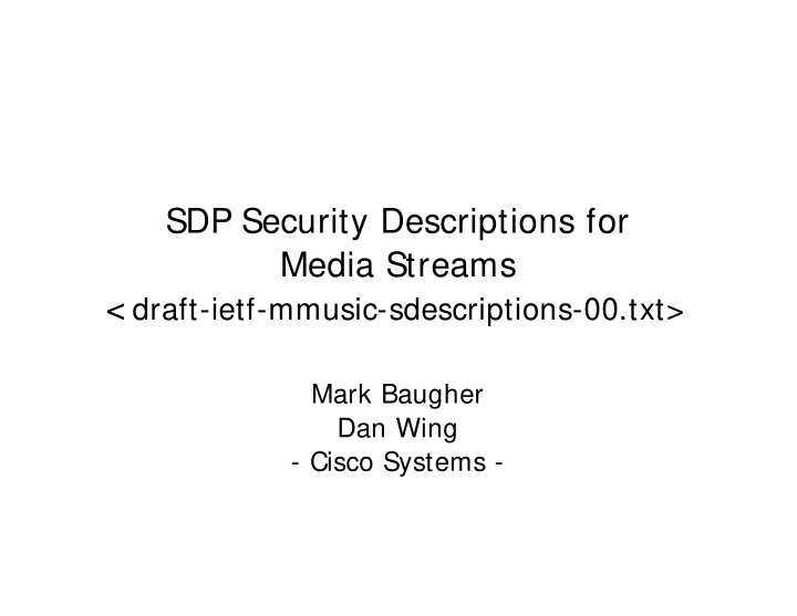 sdp security descriptions for media streams