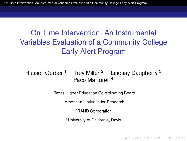 on time intervention an instrumental variables evaluation