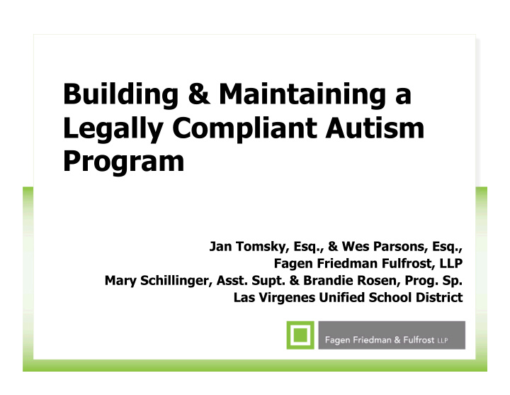 building amp maintaining a legally compliant autism