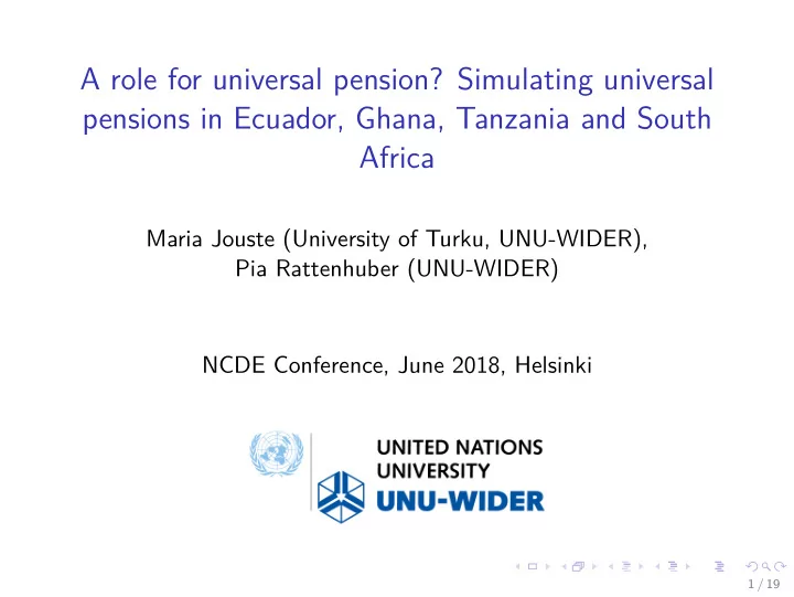 a role for universal pension simulating universal