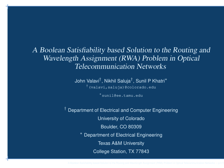 a boolean satisfiability based solution to the routing