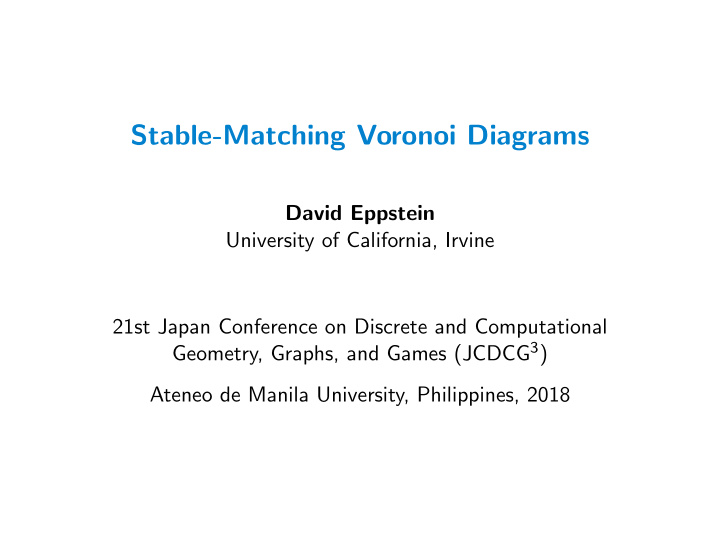 stable matching voronoi diagrams
