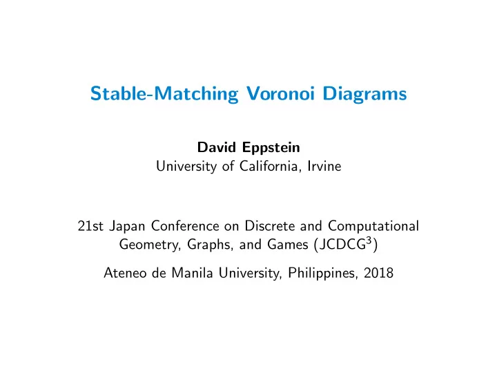 stable matching voronoi diagrams