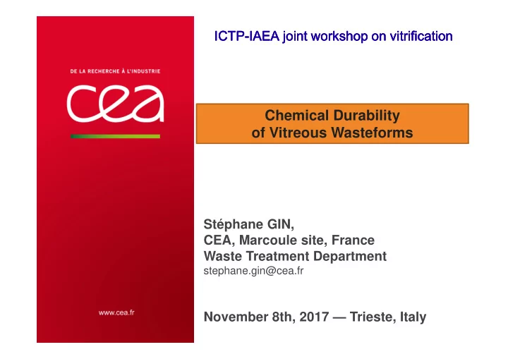chemical durability of vitreous wasteforms