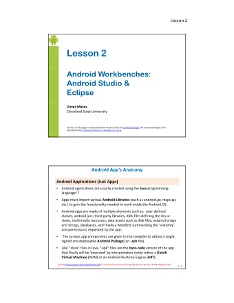 Lesson 2  Android Workbenches:  Android Studio &amp;  Eclipse  Victor Matos  Cleveland State
