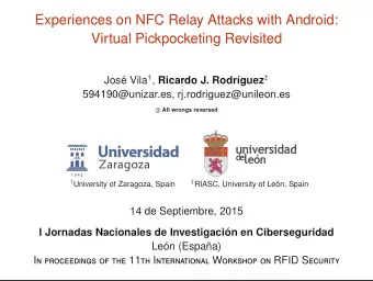 Experiences on NFC Relay Attacks with Android:  Virtual Pickpocketing Revisited e Vila  ,