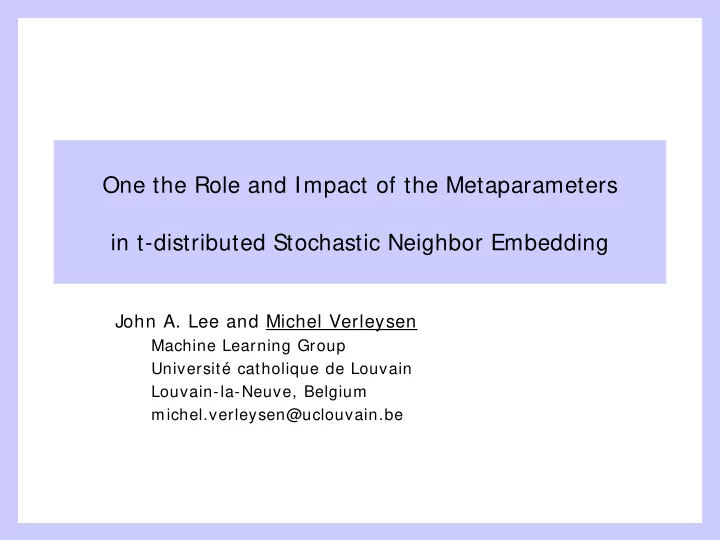 one the role and impact of the metaparameters in t