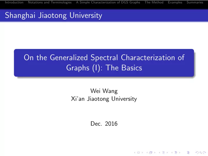shanghai jiaotong university on the generalized spectral