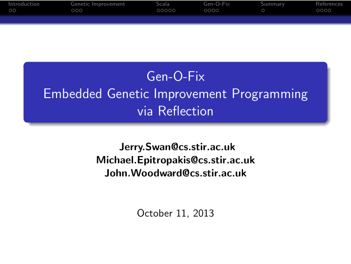 gen o fix embedded genetic improvement programming via