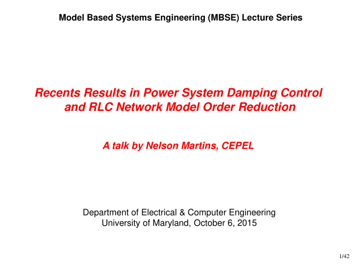 a talk by nelson martins cepel department of electrical
