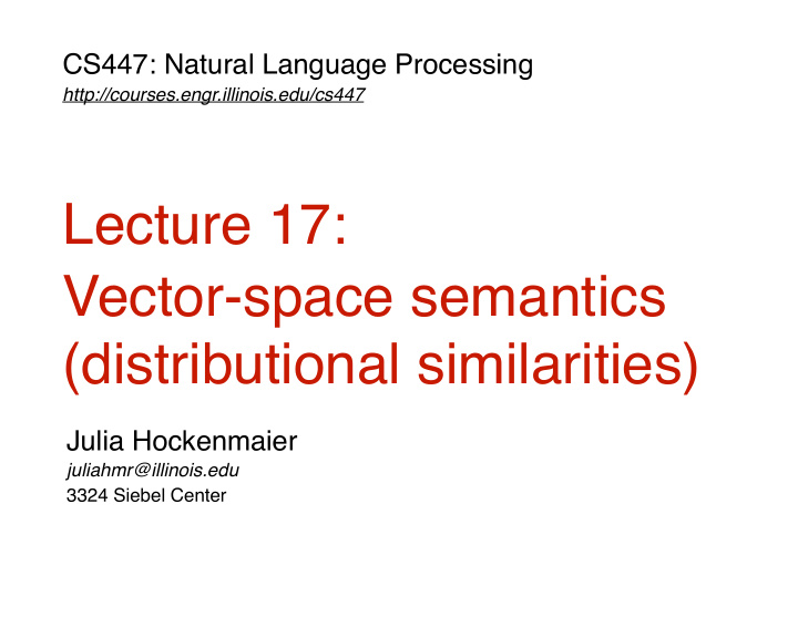 lecture 17 vector space semantics distributional