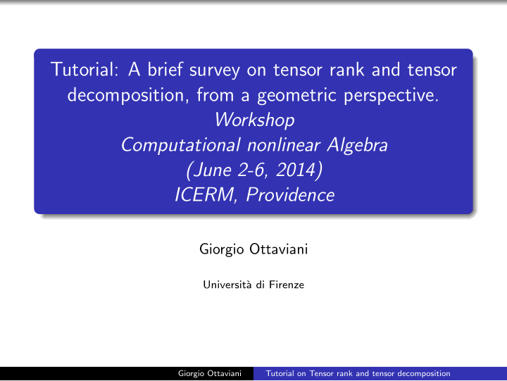 tutorial a brief survey on tensor rank and tensor