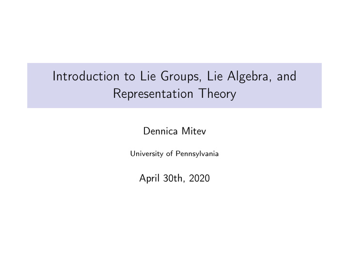introduction to lie groups lie algebra and representation