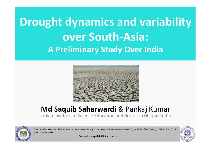 drought dynamics and variability over south asia