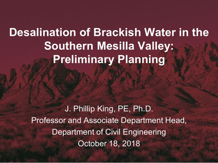 desalination of brackish water in the southern mesilla