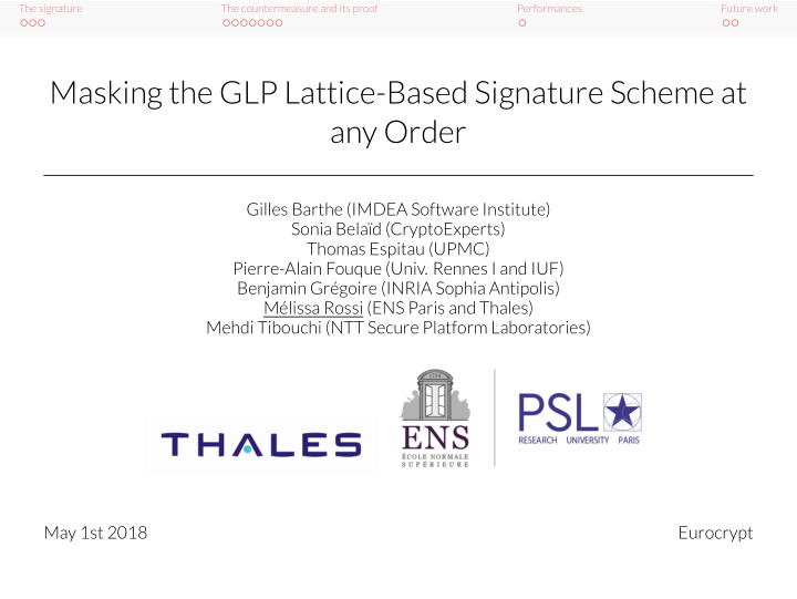 masking the glp lattice based signature scheme at any