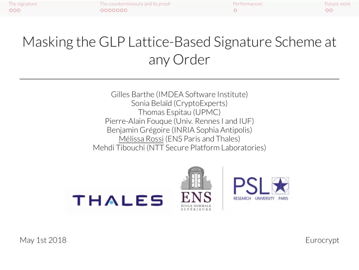 masking the glp lattice based signature scheme at any
