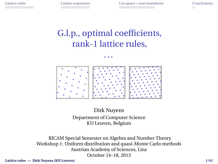 g l p optimal coefficients rank 1 lattice rules