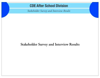 CDE After School Division  Stakeholder Survey and Interview Results  Stakeholder Survey and