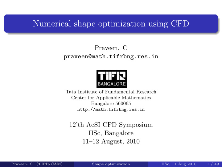 numerical shape optimization using cfd