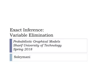 Variable Elimination  Probabilistic Graphical Models  Sharif University of Technology  Spring 2018