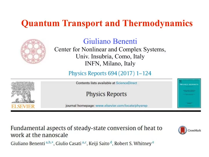 quantum transport and thermodynamics