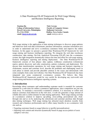 A Data Warehouse/OLAP Framework for Web Usage Mining  and Business Intelligence Reporting  Xiaohua