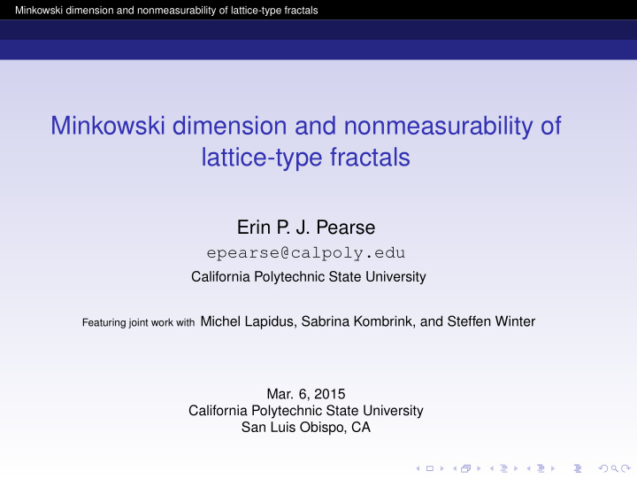 minkowski dimension and nonmeasurability of lattice type