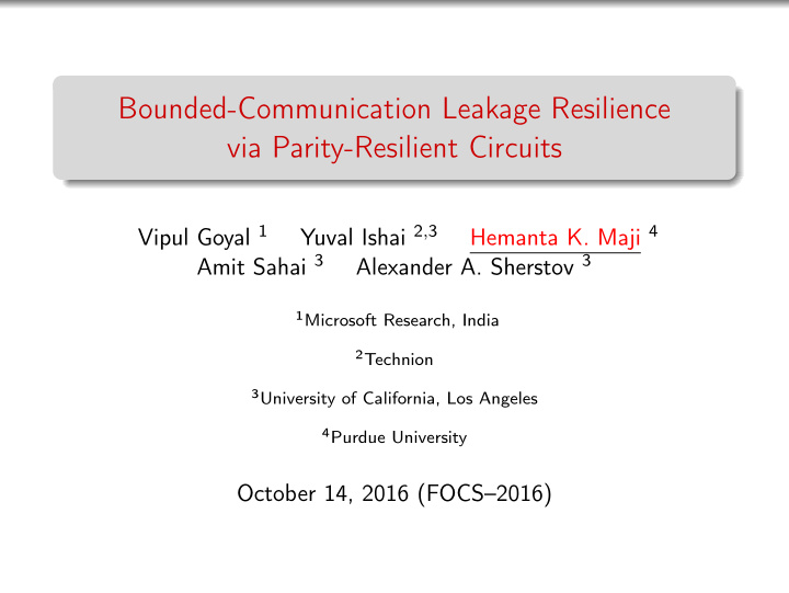 bounded communication leakage resilience via parity