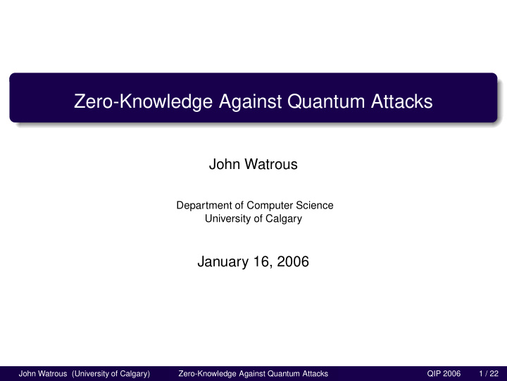 zero knowledge against quantum attacks