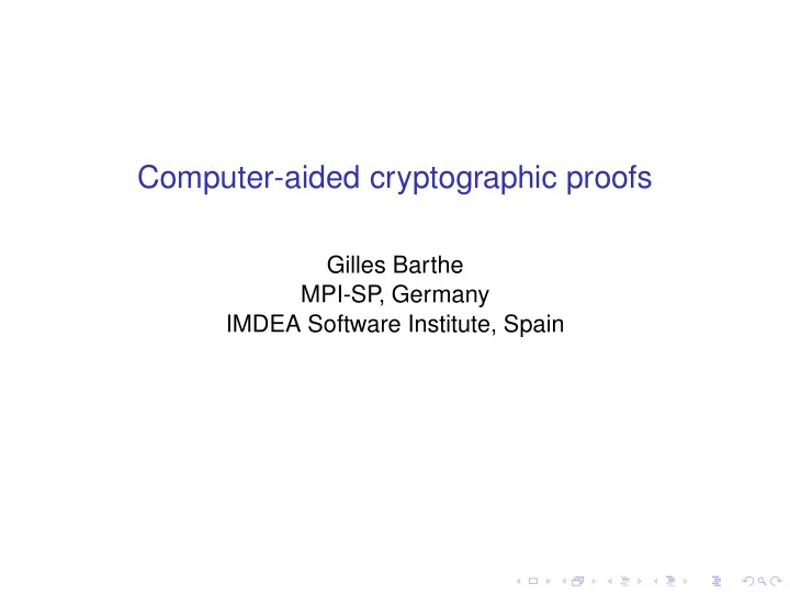 computer aided cryptographic proofs