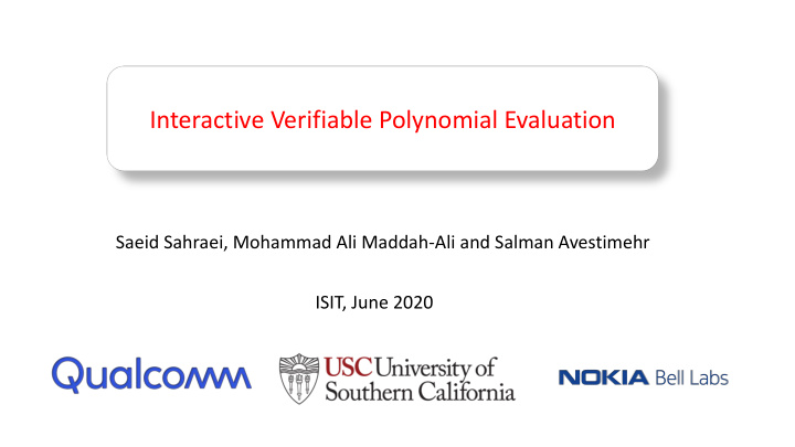 interactive verifiable polynomial evaluation