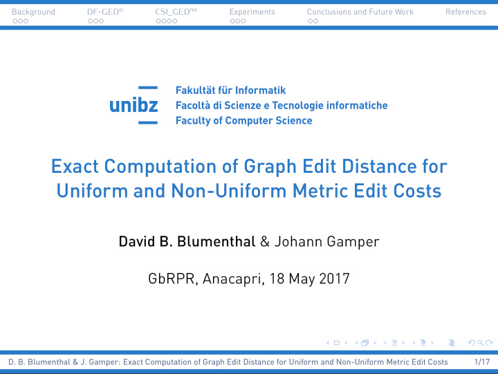 exact computation of graph edit distance for uniform and