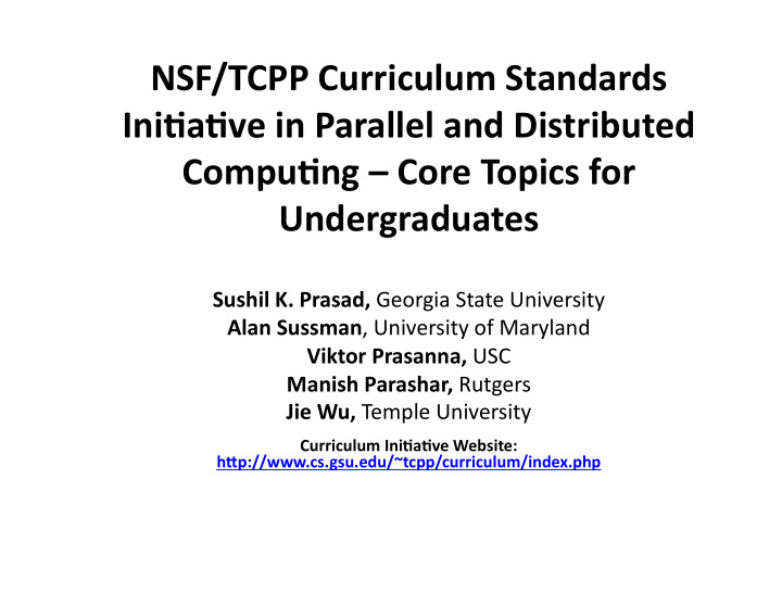 nsf tcpp curriculum standards ini5a5ve in parallel and