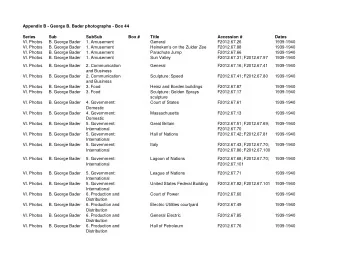 Appendix B - George B. Bader photographs - Box 44  Series  Sub  SubSub  Box #  Title  Accession #