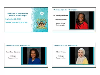 Welcome to Weyanokes  Back to School Night  Dr. Ricardy Anderson  September 21, 2020  Sample