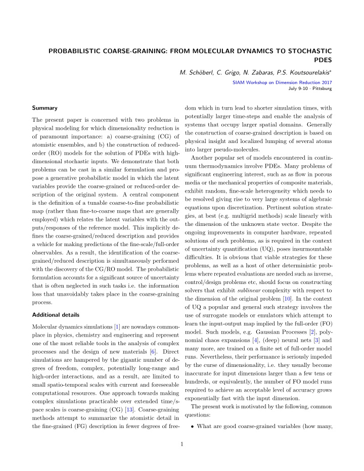 probabilistic coarse graining from molecular dynamics to