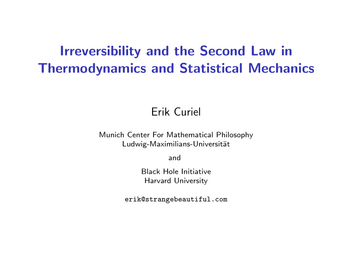 irreversibility and the second law in thermodynamics and